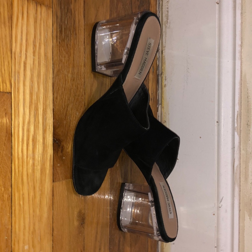 Steve Madden Black suede clear block heel